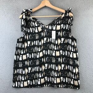 New Banana Republic Black White Abstract Print Sleeveless Tie Shoulder top M